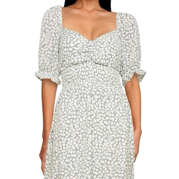 Abercrombie & Fitch Dresses & Skirts - ABERCROMBIE & FITCH Pami Smocked Square Neck Leaf Print Babydoll Mini Dress XL